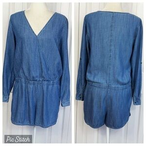 Ann Taylor LOFT Blue Denim Chambray Long Sleeve Romper Jumpsuit 6